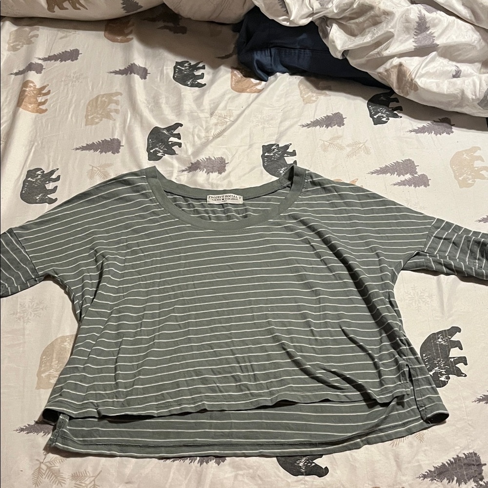 PROJECT SOCIAL T Striped Crop Tee - Size M